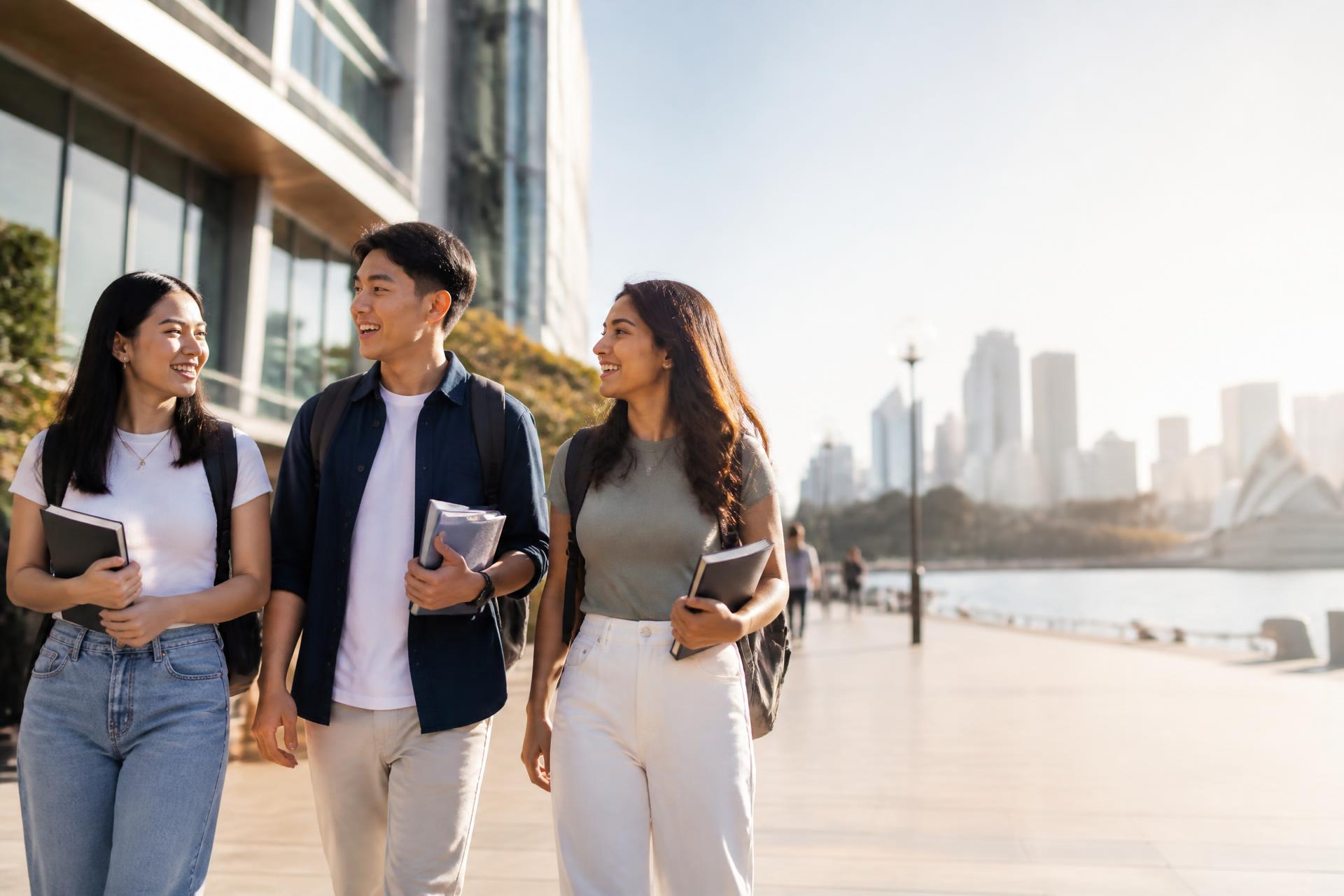 International students walking through Sydney city campus